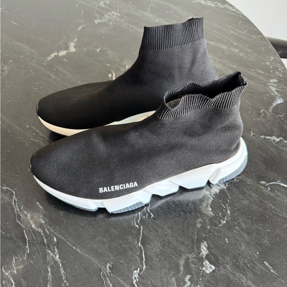 Balenciaga Black Knit Sneakers with White Sole